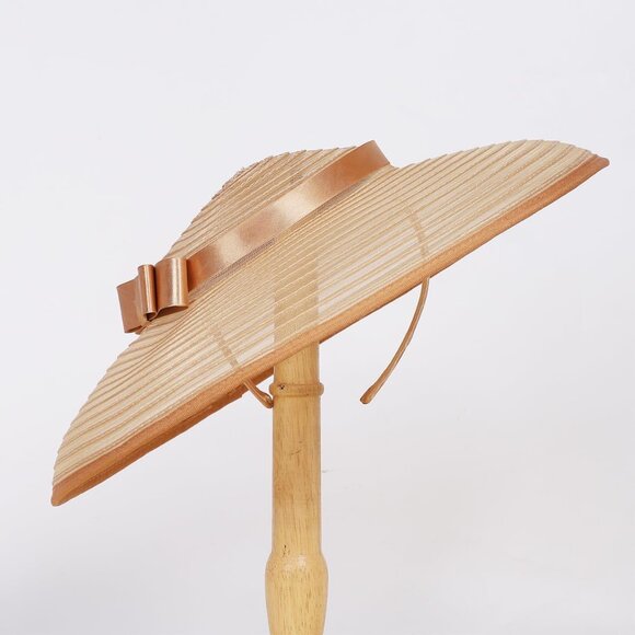 Vintage Straw Fedora Hat Women Wide Brim Church Derby Occasion Fascinator - Picture 4 of 5